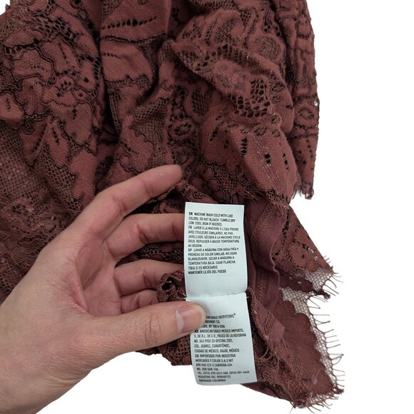 American Eagle Burgundy Rust XXS AE Ruffled Lace Cami Tank Top - Picture 8 of 9